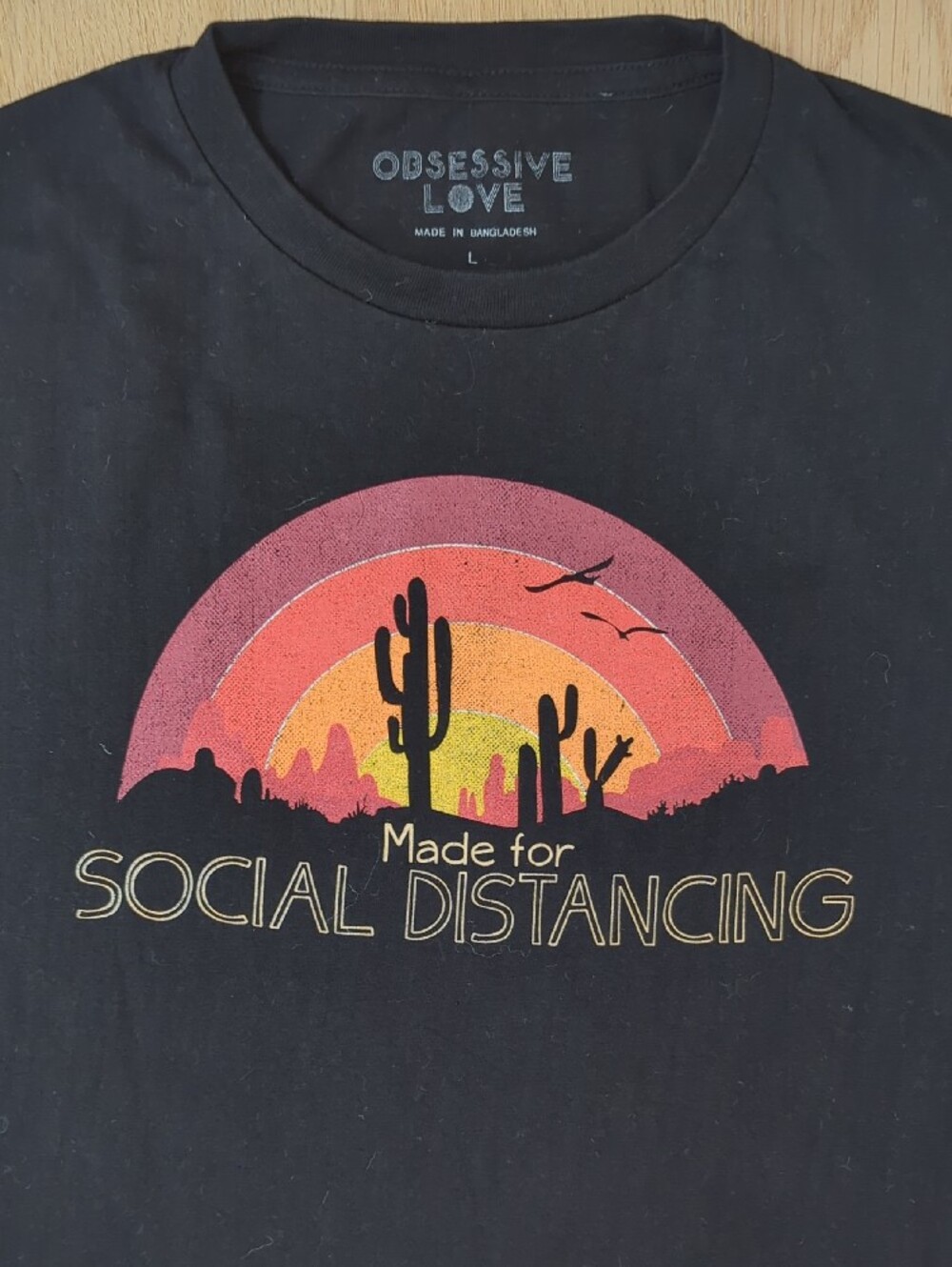 Obsessive Love Social Distancing Crop Top Black Graphic Tee Desert Cactus Sunset